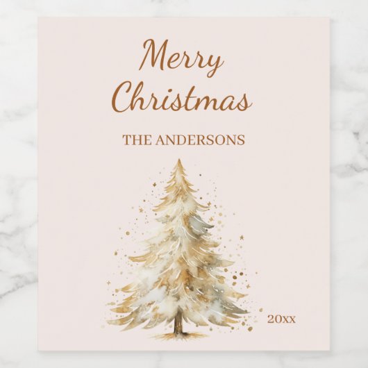 Pine tree sneeuw beige kerstfeest wijn etiket (Enkel label)