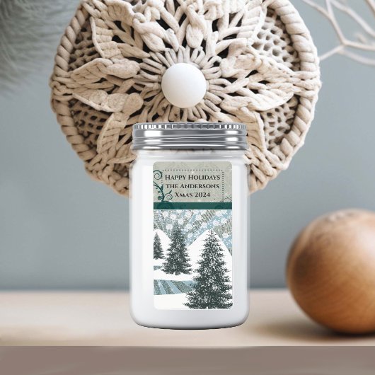 Pine Tree Sneeuwgrijs Damask Retouradres Etiket