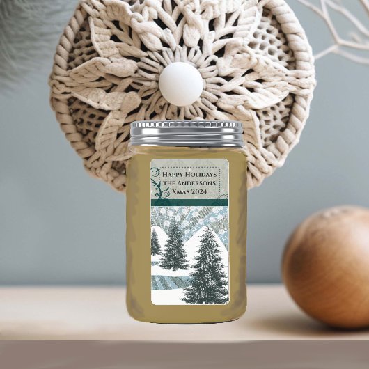 Pine Tree Sneeuwgrijs Damask Retouradres Etiket