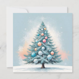 Pine Tree Sneeuwvlokken | Blauwe Oranje Koraalorna Feestdagenkaart