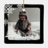 Pine Tree & Snow Baby Geboorte Statistieken & Foto Keramisch Ornament (Achterkant)