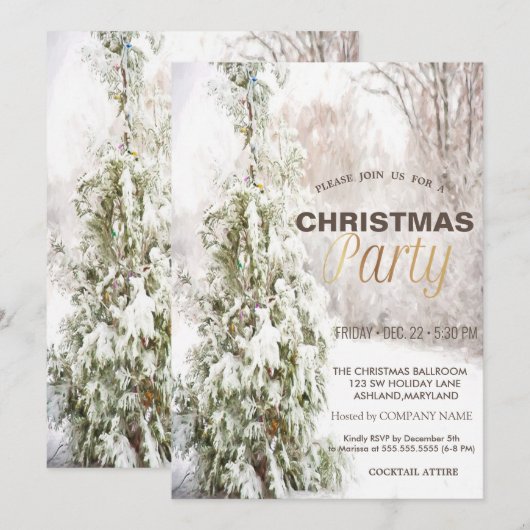 Pine Tree Snow Corporate Kerstparty Kaart (Voorkant / Achterkant)