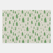 Pine Tree Snowflake Doodle Red Beige Green Trio Inpakpapier Vel (Voorkant 3)