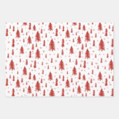 Pine Tree Snowflake Doodle Red Beige Green Trio Inpakpapier Vel (Voorkant 2)