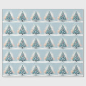 Pine Tree Snowflakes | Blauw Sinaasappel Koraal Or Cadeaupapier (Vlak)