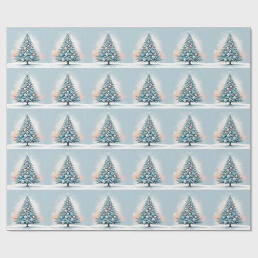 Pine Tree Snowflakes | Blauw Sinaasappel Koraal Or Cadeaupapier (Vlak)