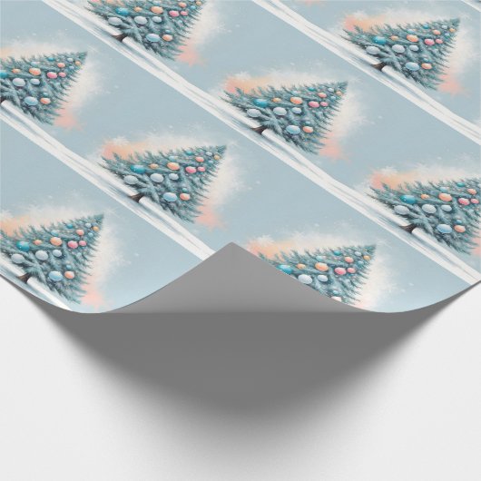 Pine Tree Snowflakes | Blauw Sinaasappel Koraal Or Cadeaupapier (Hoek)