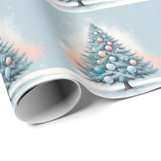 Pine Tree Snowflakes | Blauw Sinaasappel Koraal Or Cadeaupapier (Rol Hoek)