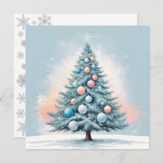 Pine Tree Snowflakes | Blauw Sinaasappel Koraal Or Feestdagenkaart (Voorkant / Achterkant)