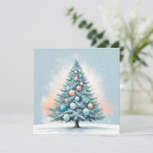 Pine Tree Snowflakes | Blauw Sinaasappel Koraal Or Feestdagenkaart (Staand voorkant)