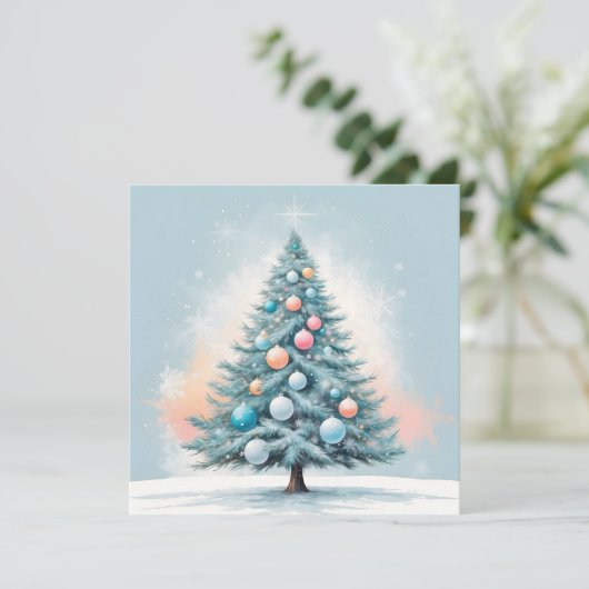 Pine Tree Snowflakes | Blauw Sinaasappel Koraal Or Feestdagenkaart (Staand voorkant)