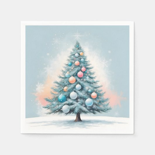 Pine Tree Snowflakes | Blauw Sinaasappel Koraal Or Servet (Voorkant)