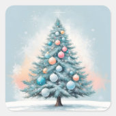 Pine Tree Snowflakes | Blauw Sinaasappel Koraal Or Vierkante Sticker (Voorkant)