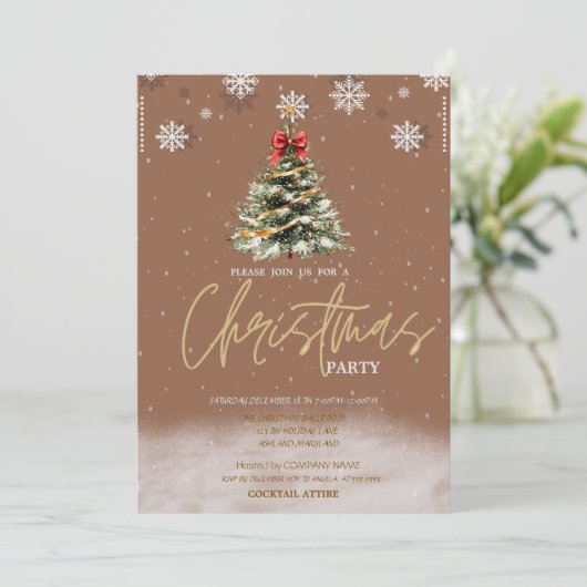 Pine Tree Snowflakes Bruin Bedrijf Kerstmis Kaart (Staand voorkant)