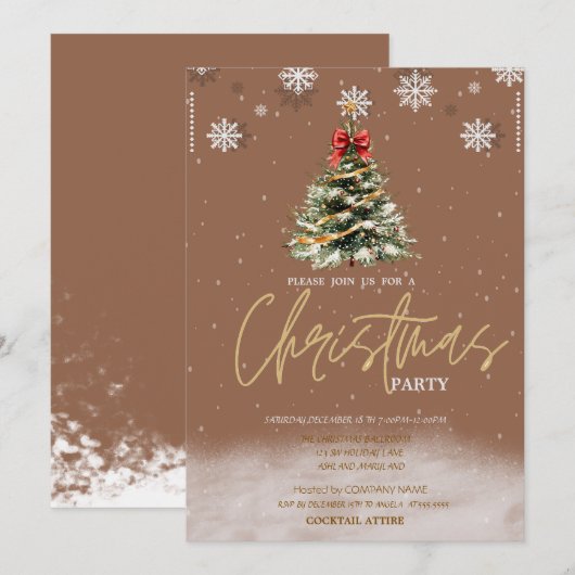 Pine Tree Snowflakes Bruin Bedrijf Kerstmis Kaart (Voorkant / Achterkant)