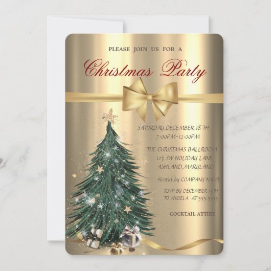 Pine Tree Stars Bow Christmas Party Kaart (Voorkant)