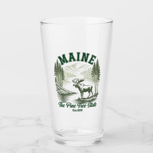 Pine Tree State Moose and River Artwork Glas (Voorkant)
