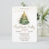 Pine Tree, String Lights Green Christmas Party Kaart (Staand voorkant)