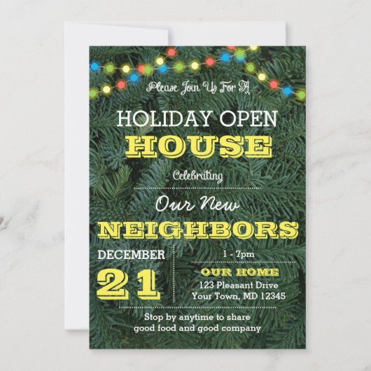 Pine Tree String Lights Yellow Holiday Uitnodiging (Voorkant)