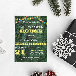 Pine Tree String Lights Yellow Holiday Uitnodiging