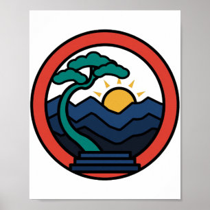 Pine Tree Sunrise Mountains Retro Badge Poster