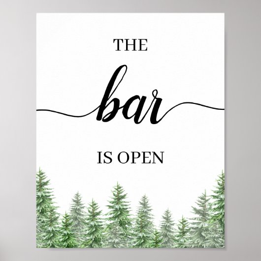 Pine Tree The Bar Is Open Huwelijksbar Menu Bord Poster (Voorkant)
