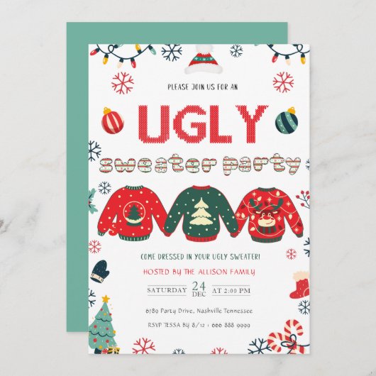 Pine tree Ugly Sweater Kerstfeest Kaart (Voorkant / Achterkant)