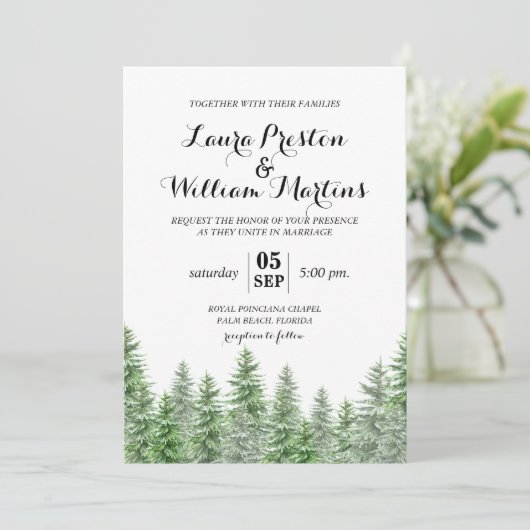 Pine Tree Waterverf bruiloft Kaart (Staand voorkant)
