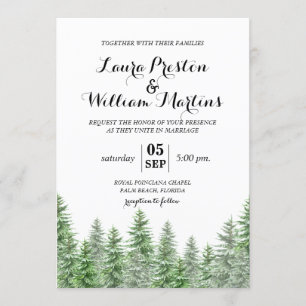 Pine Tree Waterverf bruiloft Kaart