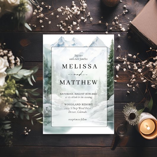 Pine Tree Waterverf Forest Wedding Invitation Kaart