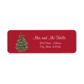 Pine Tree Waterverf Kerst rood retour adres Etiket (Voorkant)
