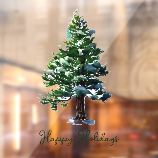 Pine Tree Waterverf Prettige feestdagen Raamsticker (Vel 2)
