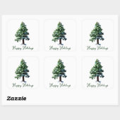 Pine Tree Waterverf Prettige feestdagen Vierkante Sticker (Vel)
