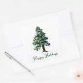 Pine Tree Waterverf Prettige feestdagen Vierkante Sticker (Envelop)