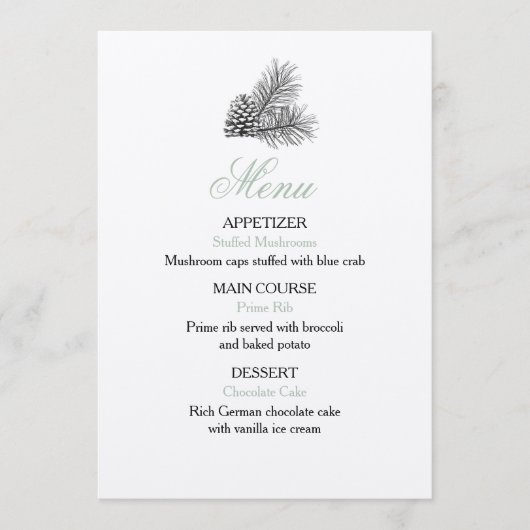 Pine Tree Wedding Menu - Rustic (Voorkant)