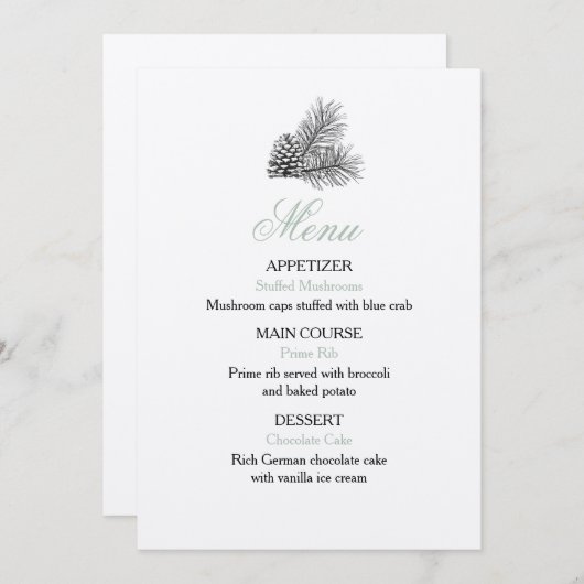 Pine Tree Wedding Menu - Rustic (Voorkant / Achterkant)