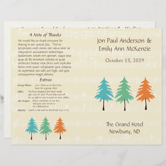 Pine Tree Wedding-programma (Voorkant / Achterkant)