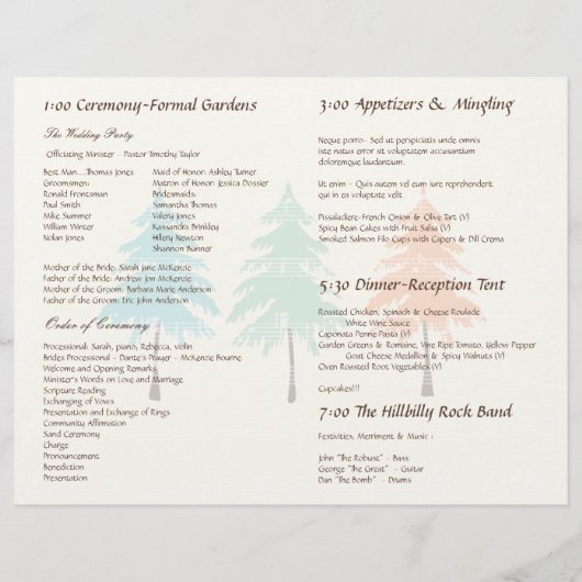 Pine Tree Wedding-programma (Achterkant)