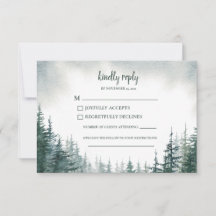 Pine Tree Wedding RSVP Reply Enclosure Kaart