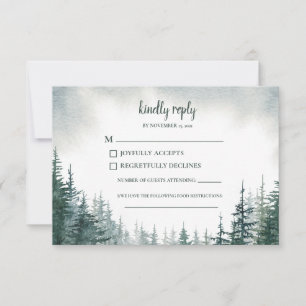Pine Tree Wedding RSVP Reply Enclosure Kaart