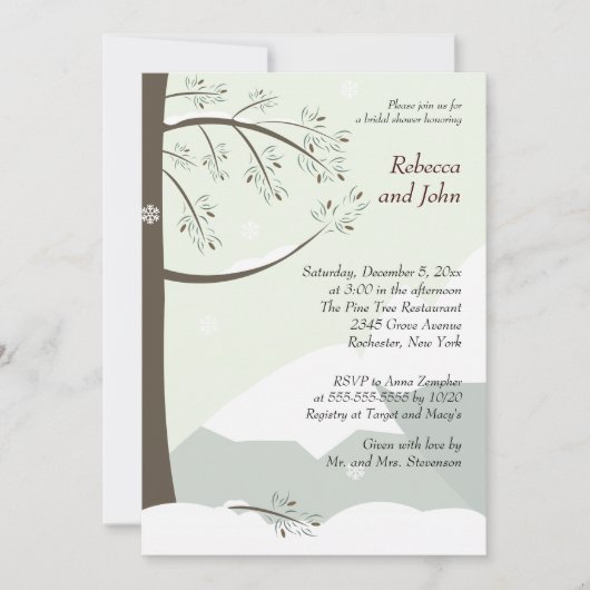 Pine Tree Winter 5x7 Bridal Shower Invitation Kaart (Voorkant)