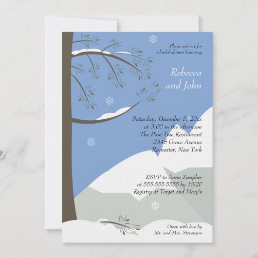 Pine Tree Winter 5x7 Bridal Shower Invitation Kaart (Voorkant)