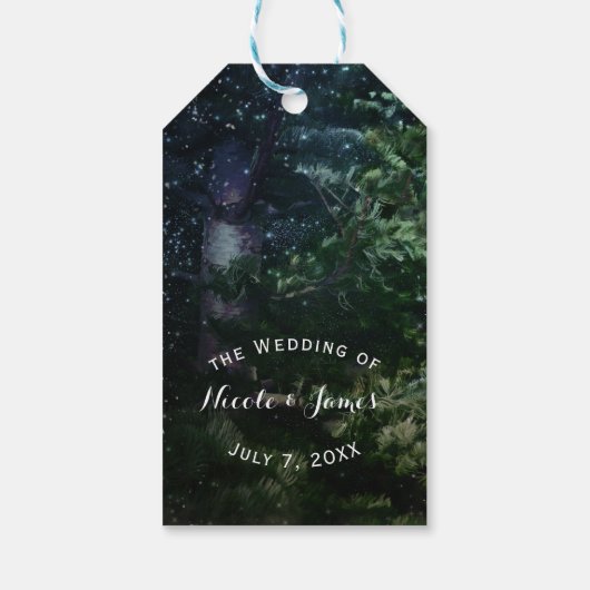 Pine Tree Winter Night Forest Rustic Wedding Favor Cadeaulabel (Achterkant)