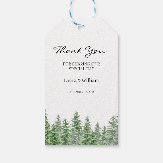 Pine Tree Woodland Wedding Favor Dank je Cadeaulabel (Achterkant)