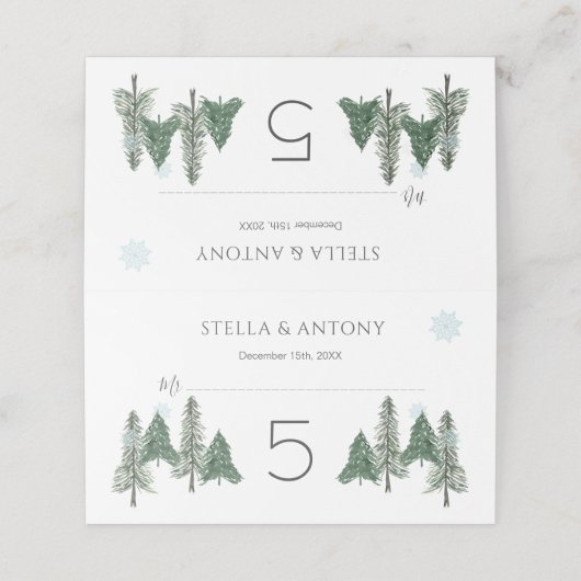 Pine tree Woodland Winter Forest Wedding Plaatskaartje (Buitenkant ongevouwen)
