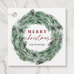 Pine Tree Wreater Merry-kerstgroen & Red Bedankjes Labels