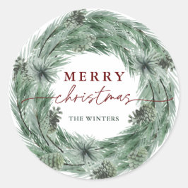 Pine Tree Wreath Merry Kerstmis Ronde Sticker