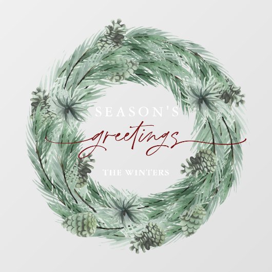 Pine Tree Wreath Season's Greetings Raamsticker (Vel)