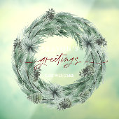 Pine Tree Wreath Season's Greetings Raamsticker (Vel 3)