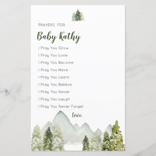 Pine Trees Adventure Baby shower Prayers voor Baby (Voorkant)